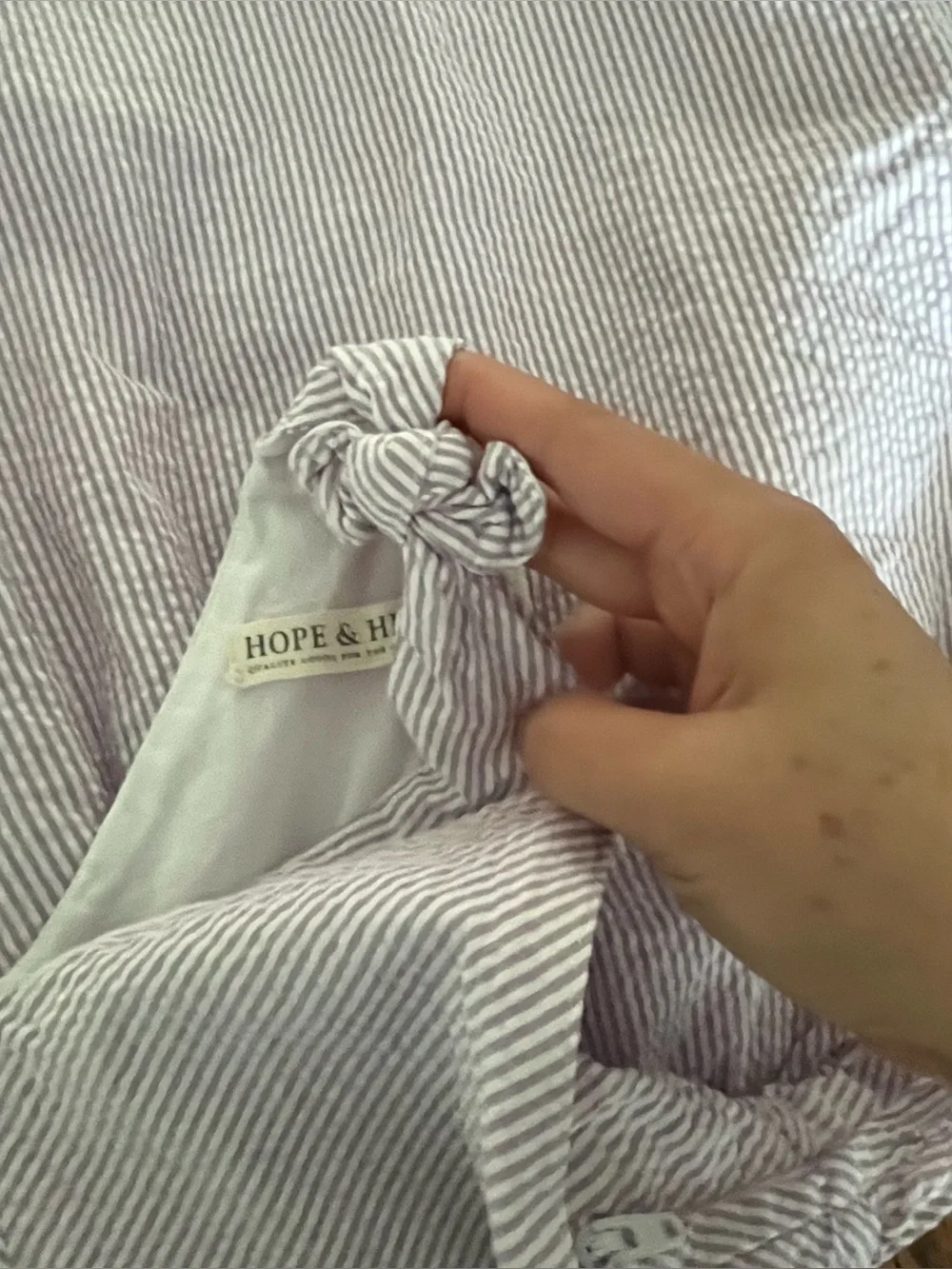 Hope and Henry Striped Tie-Shoulder Kids Dress Lavender White Organic‎ Cotton 10